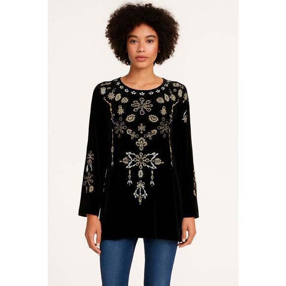 NWT JOHNNY WAS BIYA Charlize Velvet Embroidered Tunic Blouse Sz M MSRP $398 - Picture 1 of 7